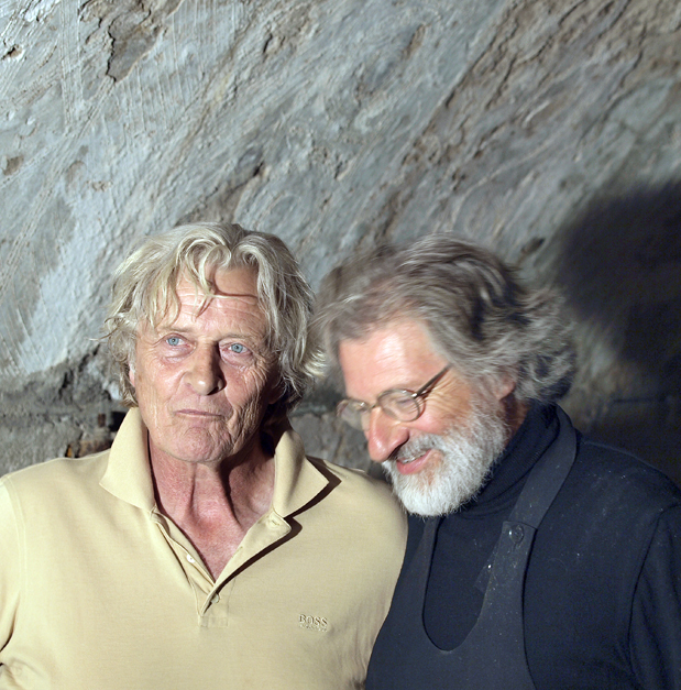 Con l’attore Rutger Hauer a Poggio a Caiano durante le riprese della “docufiction” su Michelangelo