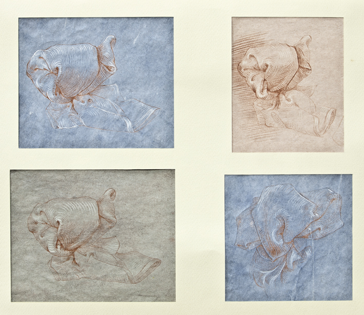 Quattro studi di Alessandro Macchi, sanguigna su carte preparate